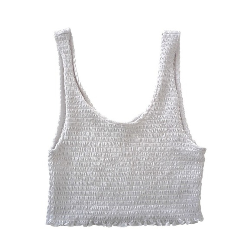Love Tree Smocked Square Neck‎ Tank Top White L Modal Ruffle Hem